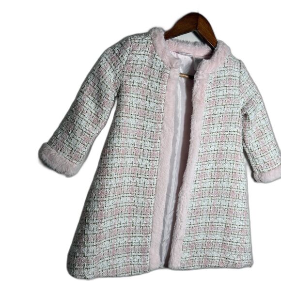 Blueberi Boulevard Pink Tweed Coat Open Front Girls Size 4/5 Princess - Picture 3 of 16